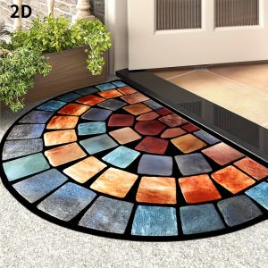 Thảm Cửa Hình Bán Nguyệt Bằng Vải Flannel Chống Trơn Trượt Giặt Được Họa Tiết Gạch Mosaic Mềm Mại Trang Trí Lối Vào Phù Hợp Cho Hiên Nhà Phong Cách Nhà Hiện Đại Kiểu Rustic.
