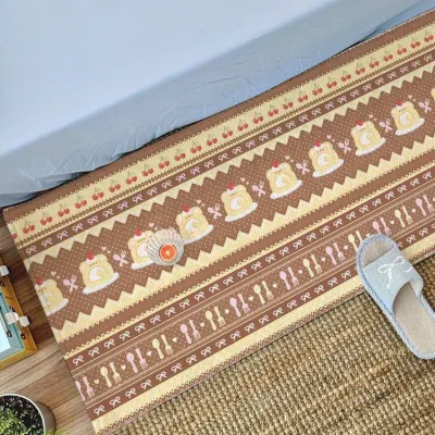 VIKAMA Fair Isle Dessert Pudding Plush Rug Girly Bedroom Bedside Mat & Bay Window Cushion Non-Slip & Easy to Clean Home Decor