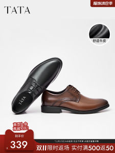 TATA Genuine Leather Derby Shoes Mens Formal Shoes Breathable Wedding Groom Shoes Business Office Low Heel round Toe Shoes