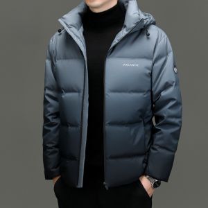 ROMON | Lormen Mens Short Down Jacket White Duck Feather Casual Hooded Warm Cold Proof Outerwear Fashionable Urban Style Polyester Fiber