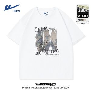 Warrior | Áo Thun Tay Ngắn Phong Cách Trung Quốc Form Rộng Thoải Mái Kích Cỡ Lớn Màu Đen