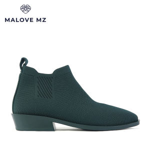 Malove MZ Short Boots Women Autumn and Winter Knitting Flat Bottom England Style Square Toe Chelsea Boots Skinny Boots Smoke Pipe Fashion Boots