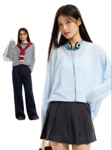 Fashion Loose Contrast Collar Light Stripe Tunic