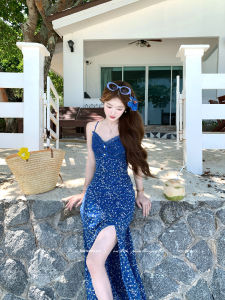 Long Lace Floral Cinched V-Neck Summer French Dress