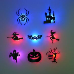 HLINKEY 30PCS Halloween Wall Lights 3D Hollow Stickers LED Night Light No Drilling Peel And Stick Party Decor For Kids Room Bedroom PVC Material