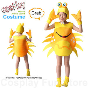 Marine Animals Clownfish Cosplay Costume Tropical Fish Sea World Children Performance Clothing Penguin Crab Lobster Devilfish Set Hat shoe Kids Anime Dancing Dress Show