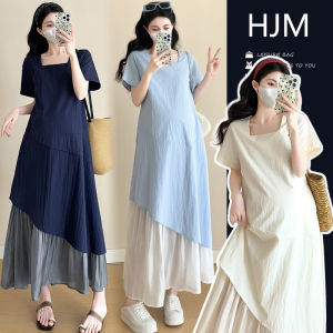 New Summer Korean Style Square Neck Slimming Fake Two-Piece Maternity Dress
