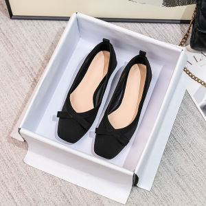Black Work Shoes for Women with Bow Knots Short Mouth Square Head Thick Heel Professional Career Office Shoes for Standing Long Hours