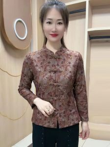 Elastic German Velvet Open Cardigan New Chinese Style Qipao Top Comfortable Large Size Mommys Shirt Autumn Winter New Arrival