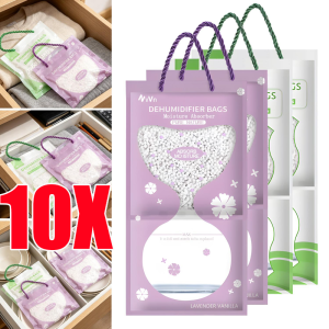 10Pcs Hanging Wardrobe Moisture Absorbent Bags / Effective Anti-Mold Mildew Resistant Desiccant Packets / Hanging Dehumidifier Pouches