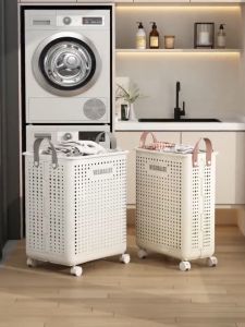 Foldable Laundry Basket with Wheels Dirty Clothes Large Basket Waterproof  Storage Bathroom Basket