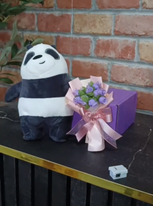 Graduation Gift Set Plush Toy and Mini Bouquet | Monthsary Anniversary Mother’s Day Gift Idea Panda Stuff toy Plushtoy Purple Flower