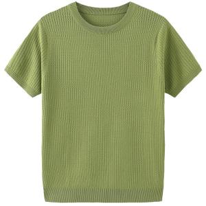 Summer Clothes Hollow Mens T-shirt Base Shirt Short-Sleeved Sweater Thin plus Size Half-Sleeved Clothes Ice Silk Mesh T-shirt