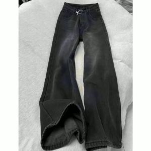 Jeans For Woman Y2k Clothes Black Gray Korean Loose Straight Denim Pants High Waist Wide Leg Trousers Autumn Vintage Style