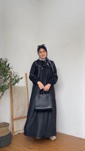 YHF- Mecca Dress Abaya S M L XL XXL Gamis Lebaran Polos Bahan Katun Toyobo Aksen Bisban Kerah Collar