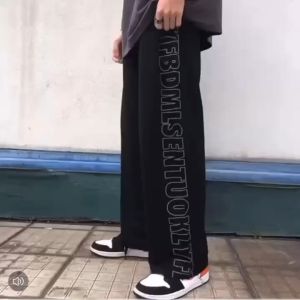 ไซด์ใหญ่ L-5XL กางเกงขายาวใส่ได้หญิงชาย กางเกงเอวสูงทรงกระบอก กางเกงทรงหลวมเอวยางยืดไตล์เกาหลีแฟชั่น สตรีทคู่รักก็ใส่ได้