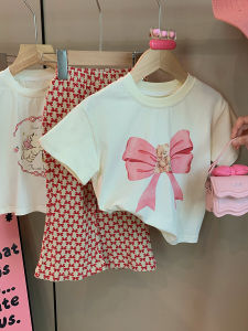 Girl Suit Summer Childrens Net Red 2024 New Arrival Casual Flared Pants Baby Korean Style Childrens Clothing Short Sleeve Two-piece Set