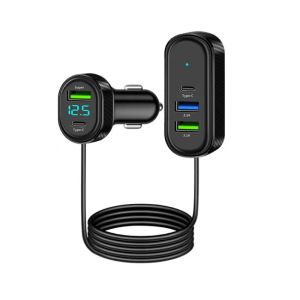 kebidumei | 5-Port Car USB Charger 150CM Long Cable Phone Charger for Front/Rear Row DC 12V/24V 66W Ultra-Fast for IPhone/Android