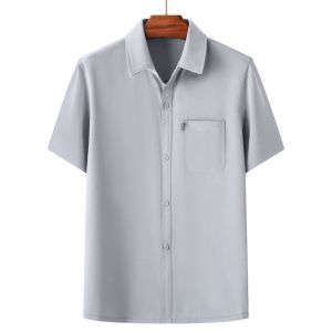 Middle Aged and Elderly Shirt for Men Short Sleeved Ice Silk Dads Outfit Old Man Loose Casual Shirt Old Man Grandpas Summer Outfit