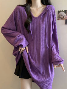 Plus Size Idle Style Loose Casual Hooded Long Sleeves T-Shirt Womens Autumn Plus Size Ladies Slim Looking Mid Length Long Length Hip-Covering Tops