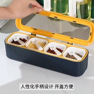 COLOGO 🥇 4 IN 1 Seasoning Box Set Spice Storage Salt MSG Spice Containers with Serving Spoons Seasoning Organizer