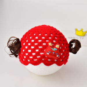 Handmade Knitted Hat Baby Girl Fake Hair Cap Infant Protection Cap Spring Summer Korean Style Princess Casual Mix Fabric Knit Hat