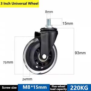 (4 Pack) Silent 3-Inch Universal PU Casters Compatible with Office Chair Gaming Chair Computer Chair M8/M10 Threaded Rod