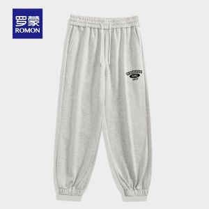 ROMON | Romon Mens Summer Thin Ice Silk Loose Cuffed Simple Trendy Drawstring Sports Casual Long Pants Youth Popular Loose Fit Jeans