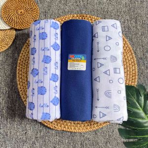 Seri Navy - 3 PCS Bedong Motif UK Jumbo 90x110cm Bahan Kaos SNI Bedong Bayi New Born Bedong Bayi Baru Lahir New Born