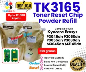 Toner Refill Powder 500g and Reset Chip TK3165 For Use and Compatible with Ecosys M3645 M3145...