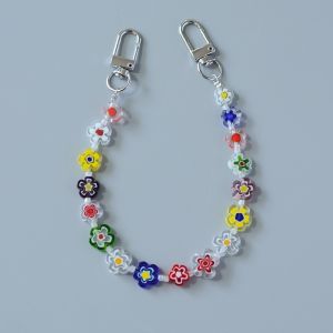 Double Buckle Phone Chain Thousand Flower Rock Crystal Pendant Womens Anti-Loss Unique Design Wrist Hanging Decoration