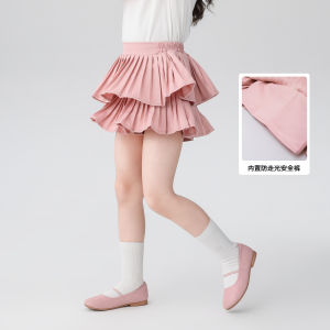Left West Girls Short Skirt Summer 2024 New Style Double Layer Pleated A-Line Cake Skirt High Waist Princess Dress