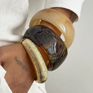 Ingemark 3 Styles Hip Hop Chunky Thick Resin Bangles for Women New Goth Geometric Wide Arm Bracelets Grunge Jewelry Steampunk