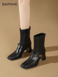 Daphne 2025 New Fall Fashion Boots Womens High Heel Short Boots French Style Square Head Slim Boot Chunky Martin Boot