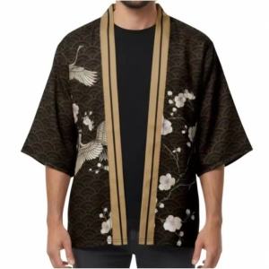 Áo Khoác Kimono Nhật Bản In Hình Hoa Mận Cổ Điển Yukata Truyền Thống Với Họa Tiết Sóng Seigaiha Dành Cho Nam Nữ Mùa Hè