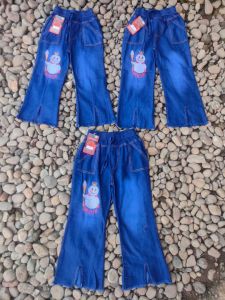 celana panjang kulot anak 3-10 tahun motif mixue bahan jeans