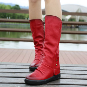 Stylish Martin Boots Womens Mid-Calf Winter Fleece Lined Genuine Leather Knight Boots Fashionable College Style Side Zipper