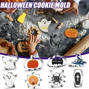 5/6/7/12PCS Halloween Cookie Cutter Metal Pumpkin Ghost Biscuit Mold Bat Biscuit Chocolate Mold Decorating Halloween Baking Tool