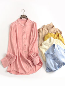Slimming Pure Color Embroidered Loose Fit Satin Drapey New Chinese Style Long Sleeve Womens Thin Shirt Casual Loose Style