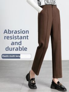 Plus Size Woolen Pants Womens Plus Size Ladies Fall and Winter 100.00kg Straight-leg Stretch Casual Thickening Smoke Tube Slim Looking Daddy High Waist