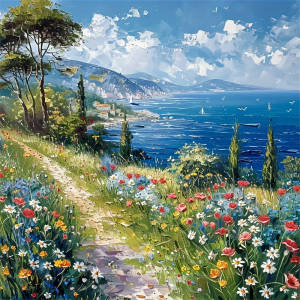 HUACAN 5D DIY Diamond Mosaic Seaside Path Mountain Range Landscape Full Square Round Diamond Painting Living Room Art Craft