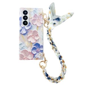 szhaiyu | For Samsung Galaxy Z Fold 8 7 6 5 New Korean Floating Cute Fresh Oil Painting Shockproof Case With Stylish Silk Wrist Strap