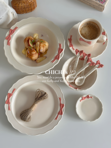 Ceramic Dinnerware Set Underglaze Butterfly Knot Series Home Use Rice Bowl Cake Plate Deep Dish Girls Heart Porcelain Tableware