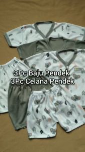 Paket 6Pc/ 3Set Setelan Baju Bayi Celana Bayi PENDEK Newborn Serian Abu Poka SNI PH27