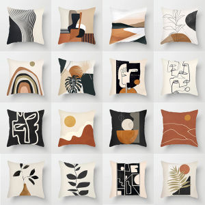 Black and White Brown Simple Landscape Nordic Ins Pillow Geometric Lines Coffee Color B & B Pillowcase Living Room Sofa Cushion Cover