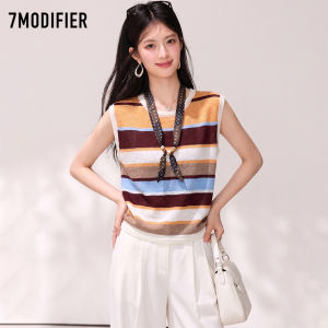 7.Modifier | Áo Blouse Kẻ Sọc Retro Không Tay Mùa Hè