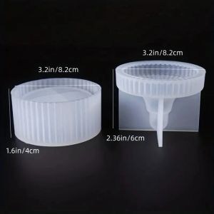 Round Candle Jar Silicone Mold Striped Plaster Epoxy Resin Flower Pot DIY Making Jewelry Storage Jar Home Decoration Art Jewelry
