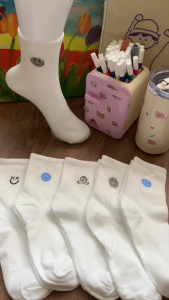 Combo 5 Đôi Và 10 Đôi Vớ Cotton Trắng Họa Tiết Icon Dễ Thương Tất Nam Nữ Co Giãn 4 Chiều Thoáng Khí