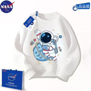 เสื้อฮู้ดผ้าขนแกะ NASA สำหรับเด็กชาย ทรงหลวม แขนยาว ปกติ ฤดูใบไม้ผลิและฤดูใบไม้ร่วง สีแดง แฟชั่น เสื้อผ้าเด็ก