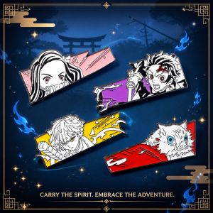 Bandai | Demon Slayer Kimetsu no Yaiba Tanjiro Inosuke Nezuko Cool Metal Brooch Badge Anime Cartoon Cute Backpack Pin Cosplay Gift